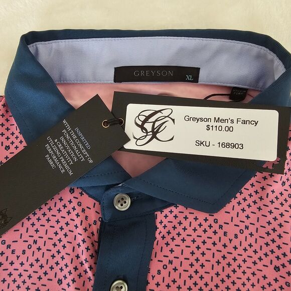 GREYSON Men's XL Plus Or Minus Polo Shirt Wild Rose Pink Golf Performance NWT - Picture 6 of 12